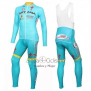 Astana Ropa Ciclismo Culotte Largo 2016 Mangas Largas Azul Claro y AMarillo