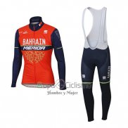 Bahrain Merida Ropa Ciclismo Culotte Largo 2017 Mangas Largas Rojo