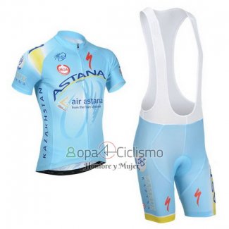 Astana Ropa Ciclismo Culotte Corto 2014 Mangas Cortas Azul Claro