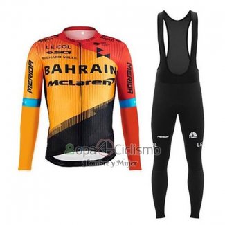 Bahrain Mclaren Ropa Ciclismo Culotte Largo 2020 Mangas Largas Naranja Negro