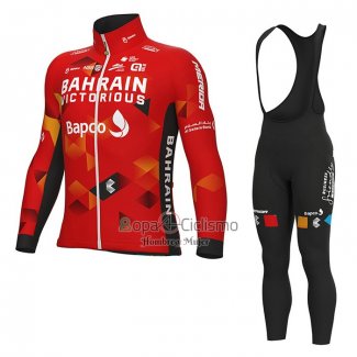 Bahrain Victorious Ropa Ciclismo Culotte Largo 2022 Mangas Largas Rojo