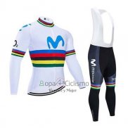 Uci Mondo Campione Movistar Ropa Ciclismo Culotte Largo 2020 Hombre Mangas Largas Blanco Blu