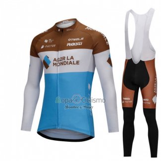 Ag2rla Ropa Ciclismo Culotte Largo 2018 Mangas Largas Azul y Blanco