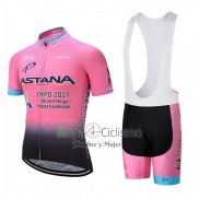 Astana Ropa Ciclismo Culotte Corto 2018 Mangas Cortas Luz Rosa