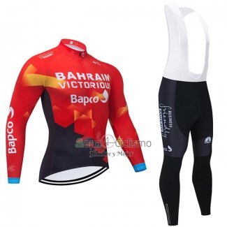 Bahrain Victorious Ropa Ciclismo Culotte Largo 2021 Mangas Largas Rojo