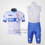 Fdj Ropa Ciclismo Culotte Corto 2010 Mangas Cortas Blanco y Azur