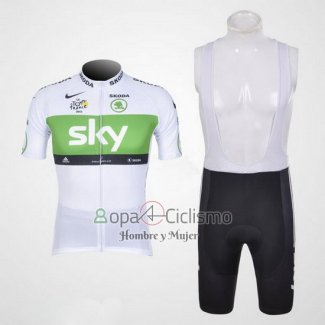 Sky Lider Ropa Ciclismo Culotte Corto 2012 Hombre Mangas Cortas Blanco y Verde