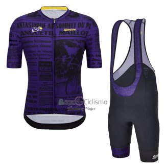 Tour DE Francia Ropa Ciclismo Culotte Corto 2023 Hombre Mangas Cortas Violeta Negro