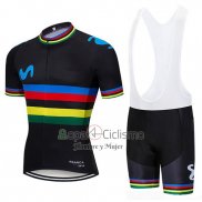 Uci Mondo Campione Movistar Ropa Ciclismo Culotte Corto 2019 Hombre Mangas Cortas Negro