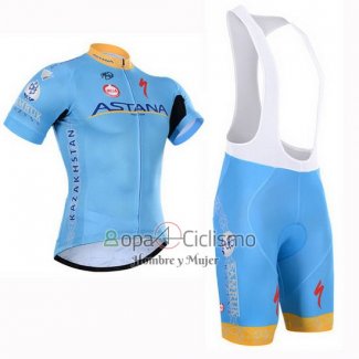 Astana Ropa Ciclismo Culotte Corto 2015 Mangas Cortas Azul Claro