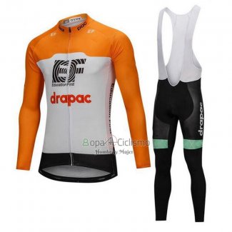 Cannondale Drapac Ropa Ciclismo Culotte Largo 2018 Mangas Largas Blanco y Naranja