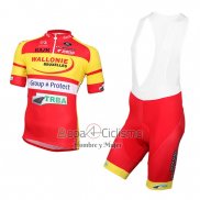 Wallonie Bruxelles Ropa Ciclismo Culotte Corto 2016 Hombre Mangas Cortas AMarillo y Rojo