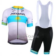 Astana Ropa Ciclismo Culotte Corto 2018 Mangas Cortas Blanco Azul