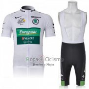 Europcar Lider Ropa Ciclismo Culotte Corto 2011 Hombre Mangas Cortas Verde y Blanco