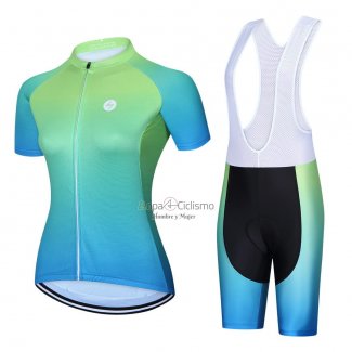 Steep Ropa Ciclismo Culotte Corto 2023 Mujer Mangas Cortas Azul Verde