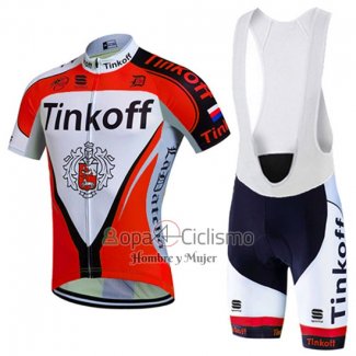 Tinkoff Ropa Ciclismo Culotte Corto 2016 Mangas Cortas Rojo y Blanco