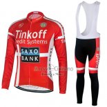 Tinkoff Saxo Bank Ropa Ciclismo Culotte Largo 2018 Mangas Largas Rojo Negro