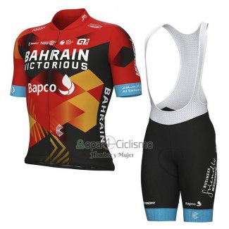 Bahrain Victorious Ropa Ciclismo Culotte Corto 2023 Mangas Cortas Negro Rojo