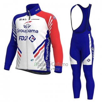 Groupama FDJ Ropa Ciclismo Culotte Largo 2020 Mangas Largas Blanco Profundo Azul Rojo