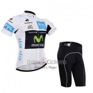 Movistar Lider Ropa Ciclismo Culotte Corto 2015 Hombre Mangas Cortas Blanco