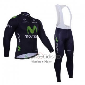 Movistar Ropa Ciclismo Culotte Largo 2015 Mangas Largas Negro