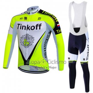 Tinkoff Ropa Ciclismo Culotte Largo 2016 Mangas Largas Verde y Blanco