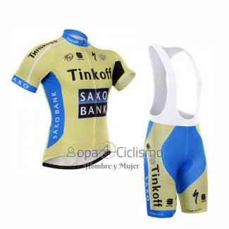 Tinkoff Saxo Bank Ropa Ciclismo Culotte Corto 2015 Mangas Cortas Azur y AMarillo