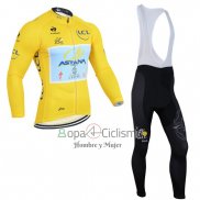 Astana Lider Ropa Ciclismo Culotte Largo 2014 Hombre Mangas Largas AMarillo