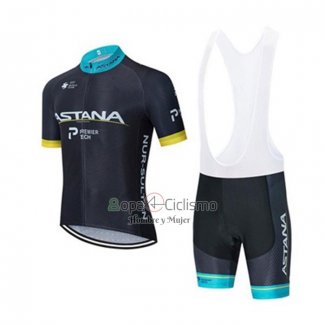 Astana Ropa Ciclismo Culotte Corto 2020 Mangas Cortas Negro Azul AMarillo