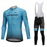 Astana Ropa Ciclismo Culotte Largo 2018 Mangas Largas Azul