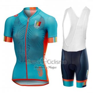 Castelli Maratona Dles Dolomites-Enel Ropa Ciclismo Culotte Corto 2018 Mujer Mangas Cortas Azul Naranja