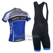 Monton Ropa Ciclismo Culotte Corto 2014 Hombre Mangas Cortas Gris y Azul