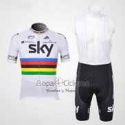 Sky UCI Mondo Campione Ropa Ciclismo Culotte Corto 2012 Hombre Mangas Cortas Rosso y Blanco