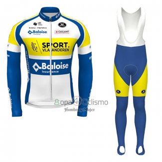 Sport Vlaanderen-Baloise Ropa Ciclismo Culotte Largo 2021 Hombre Mangas Largas Sport Vlaanderen Baloise Azul AMarillo