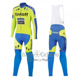 Tinkoff Saxo Bank Ropa Ciclismo Culotte Largo 2016 Mangas Largas AMarillo y Azul