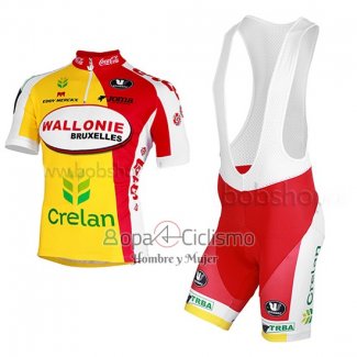 Wallonie Bruxelles Ropa Ciclismo Culotte Corto 2013 Hombre Mangas Cortas AMarillo y Rojo